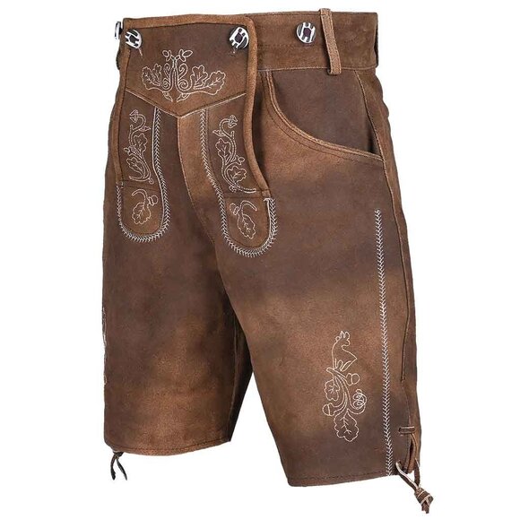 Authentic Bavarian Lederhosen for Men with Suspenders Oktoberfest Costume Short - Picture 2 of 8